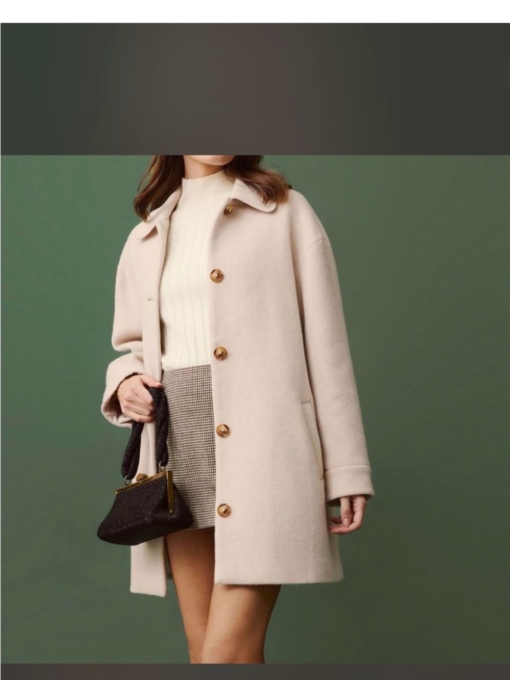 Reformation Irene Jacket Cream Single-Breasted Wool-Blend Pea Coat
